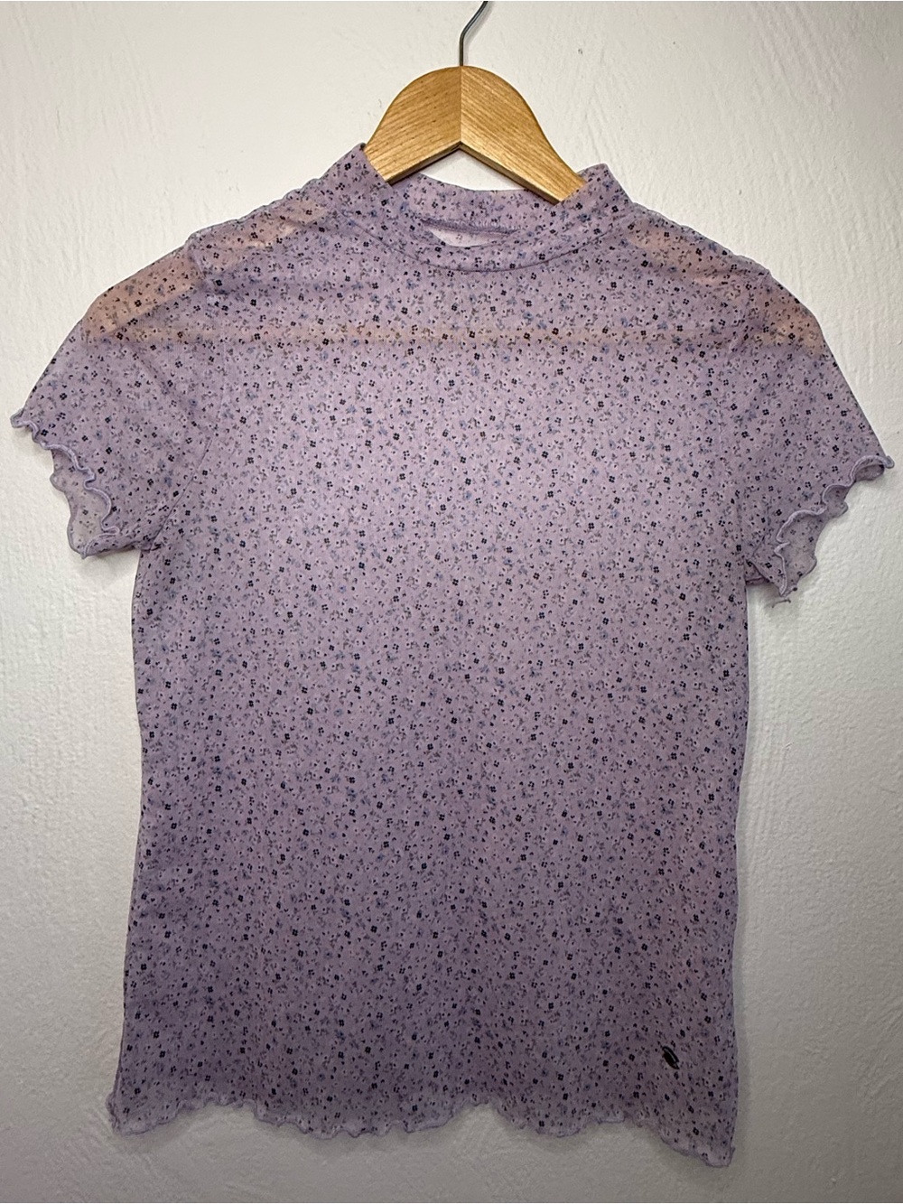 Justice Sheer Lavender Floral Mock Neck Top